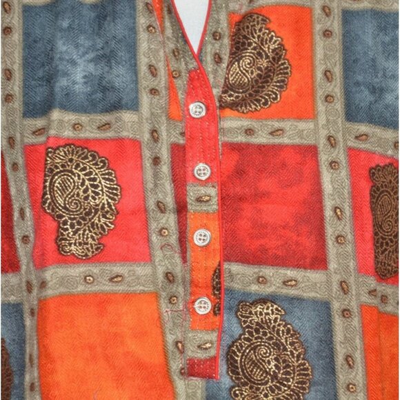 Panchi Indian Pakistani Kurta Tunic Dress 3/4 Sleeve Size M Color Block Flannel - Picture 3 of 11